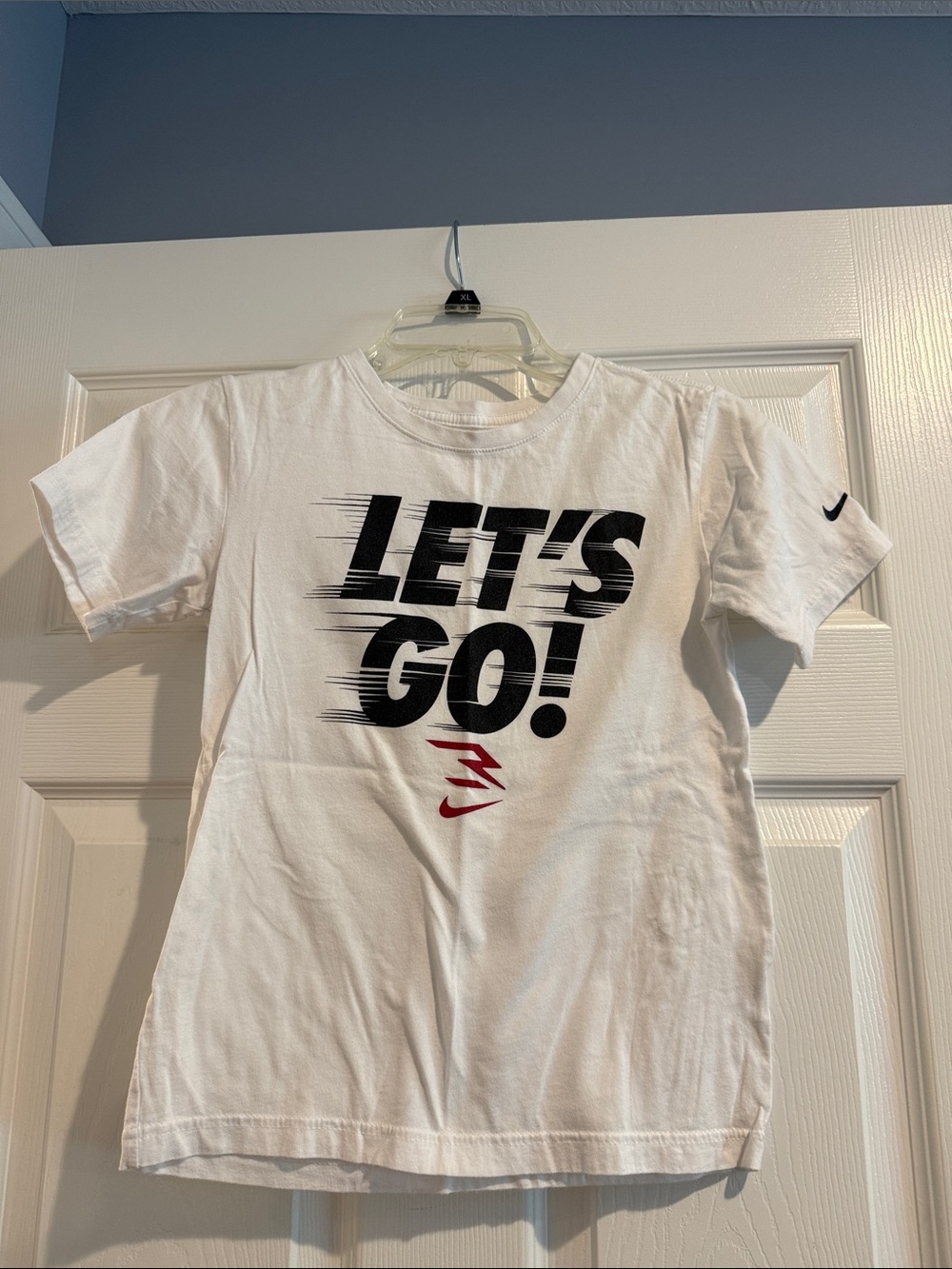Nike White Kids Short-Sleeve 'LET'S GO!' Graphic Tee with Black & Red Accents